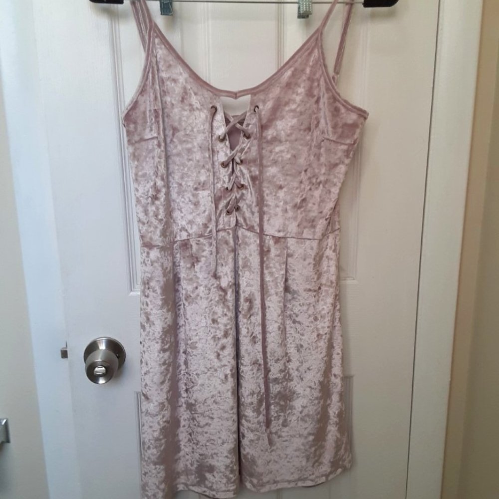 Pink Crushed Velvet Lace Up Dress - Size Medium